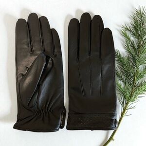 New Sheepskin Leather Cashmere Lined Black Gloves Women's Size Small Text Able